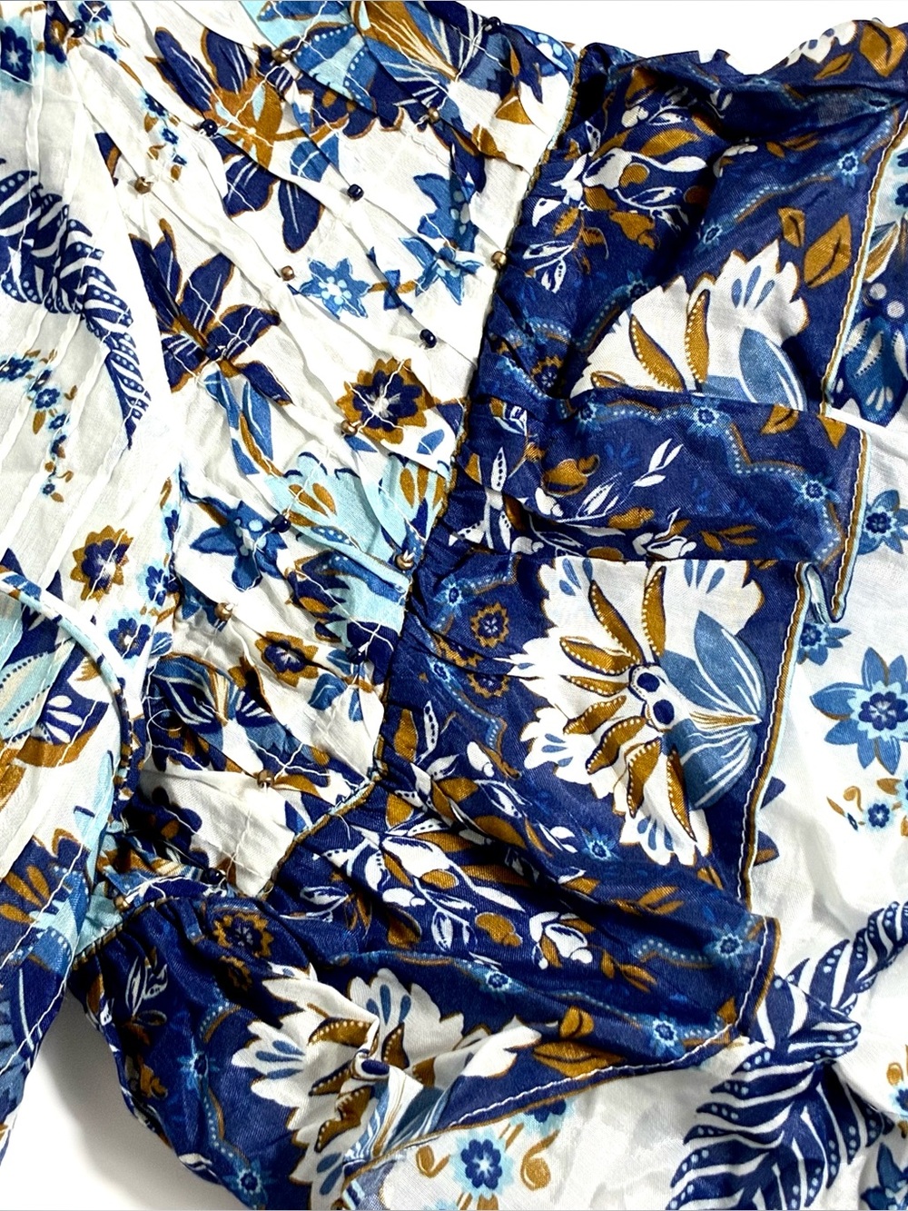 *SOLD* Farm Rio Ana Tapestry Cotton Blend Ruffle Top Blouse Small NWT Blue - Picture 12 of 15